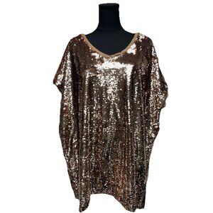 Roaman's Sequin Rose Gold Evening Blouse Sz 30W, glam cocktail party top‎